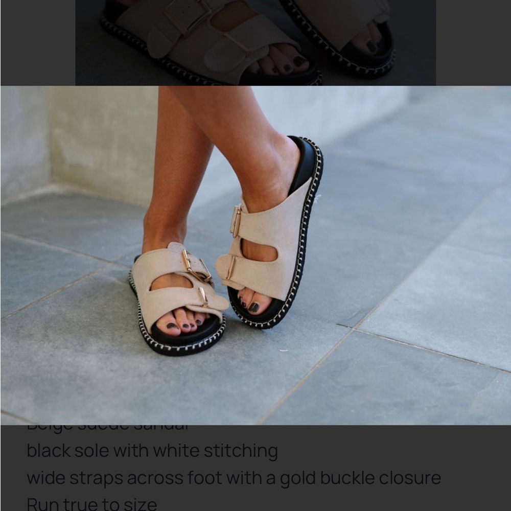 These three boutique charlotte sandal beige suede slides - Picture 3 of 5